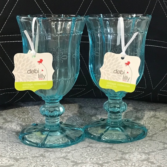 4x Debi Lilly Blue Crystal Goblet Vase / Glass - Picture 2 of 9